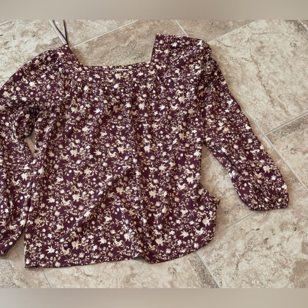 LC Lauren Conrad Red Smocked 3/4 Sleeve Blouse